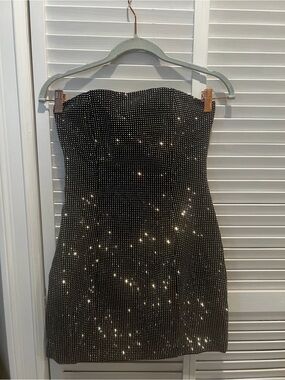 Strapless Black Rhinestone Mini Dress